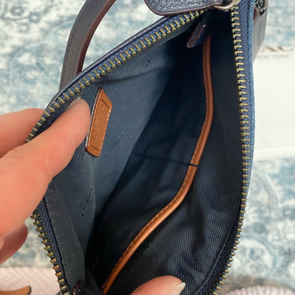Coach Denim & Leather Blue Crossbody w Leather-and-Chain  Adjustable Strap - Picture 10 of 12